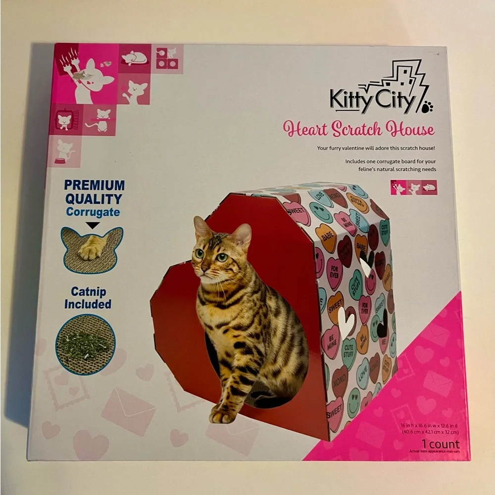 Bundle Cat Scratch Paper Heart House, 2 PalsToys, 3oz. Can food, 4.2oz solution